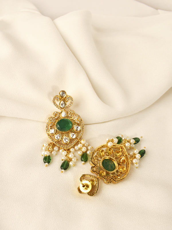 Long Beaded Kundan Pendant Necklace | Green Kundan Necklace