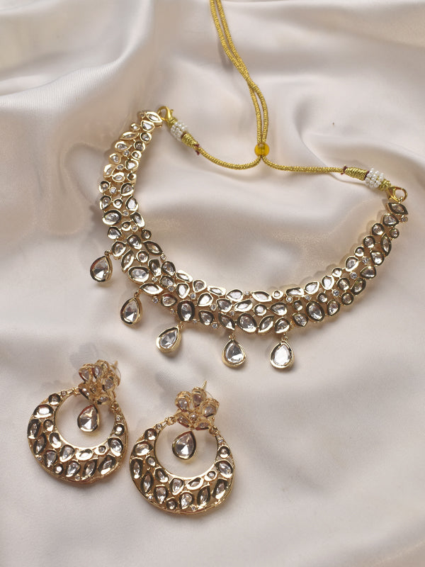 Kundan Necklace Set | Golden Polish