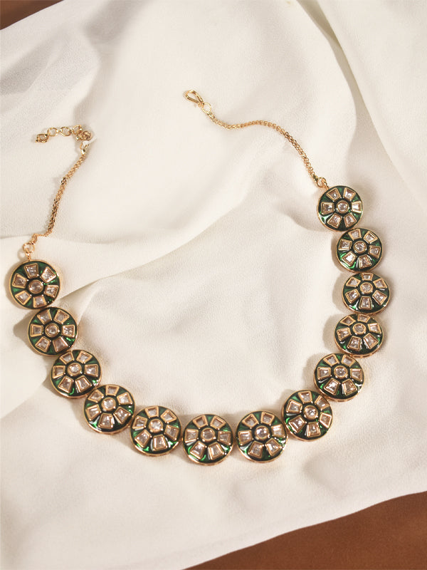 Kundan Necklace with Green gemstones 