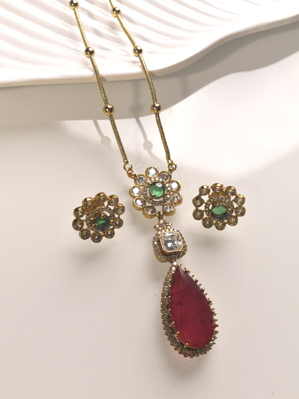 Big Red Stone Pendant | Kundan Necklace set