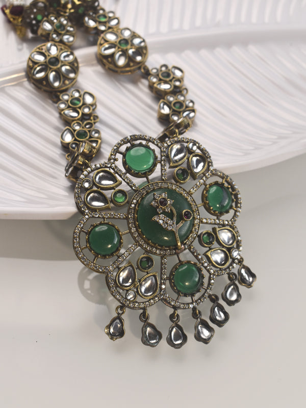 Green Stone Necklace Set | Multi Kundan Necklace Set
