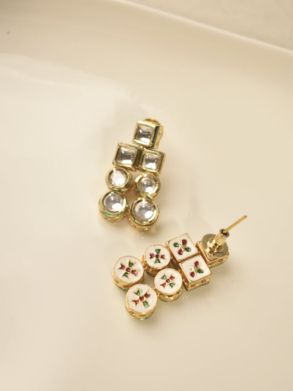 Kundan earring square and round stones