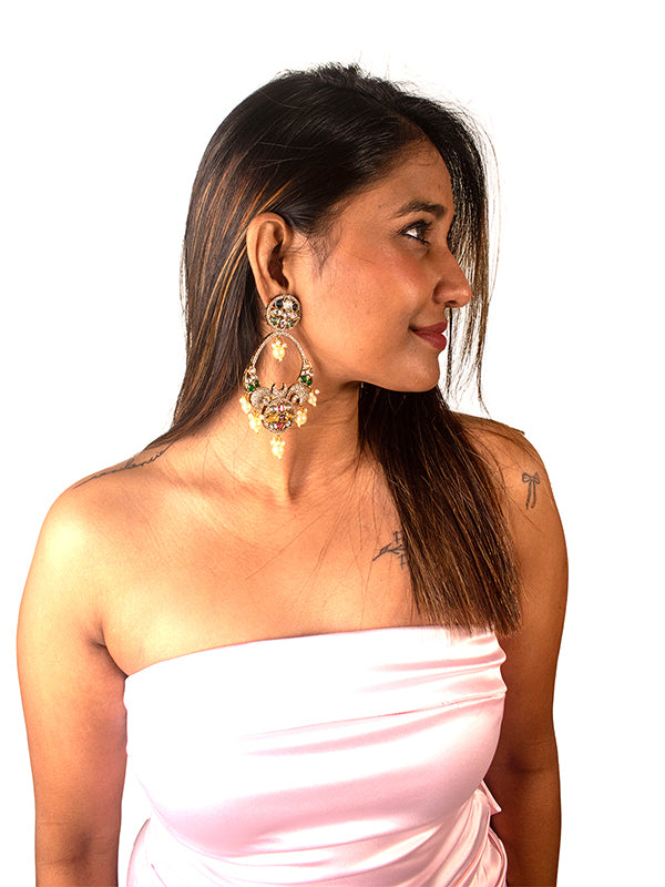 Kundan Earrings with Green and Red Stone 