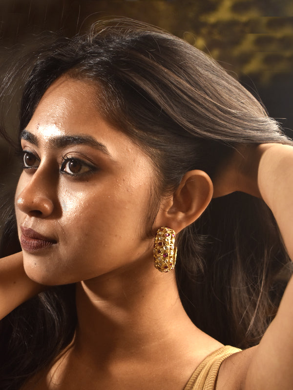 Pink Stone Hoops | Kundan Hoops