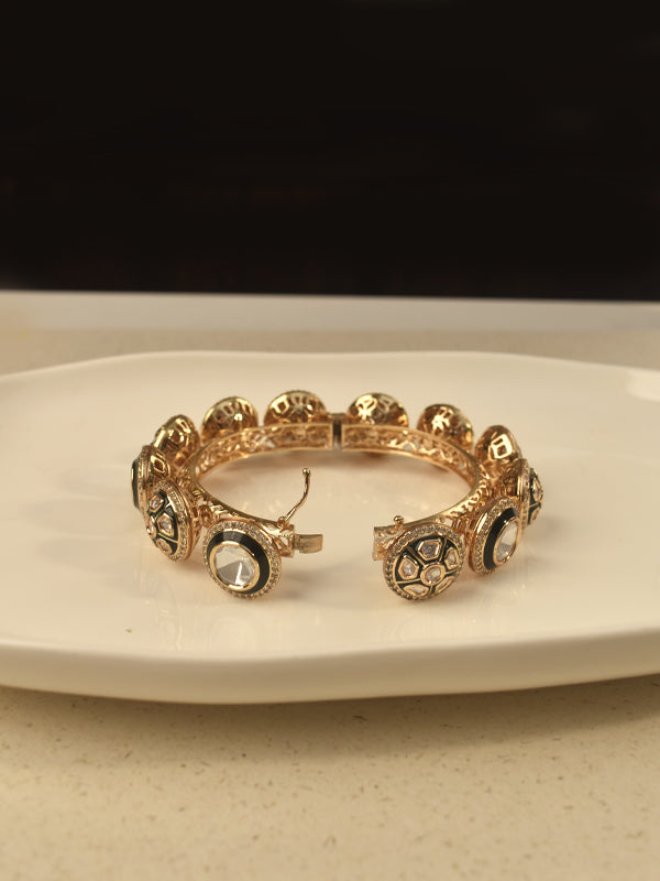 Kundan Meena Royal Kada | Golden Polish Kundan Bangles with Multiple Kundan