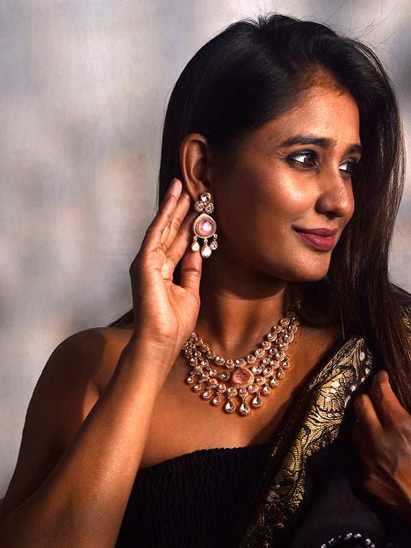 Kundan Necklace Set for WomenNecklace with Pink and white Stones