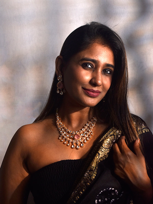 Kundan Necklace Set for Women | Necklace with Pink and white Stones