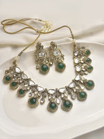 Load image into Gallery viewer, Kundan Necklace Set with Green Stone 
