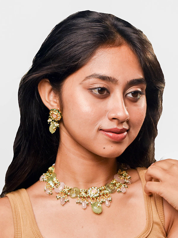 Kundan Necklace Choker with Pink Stone