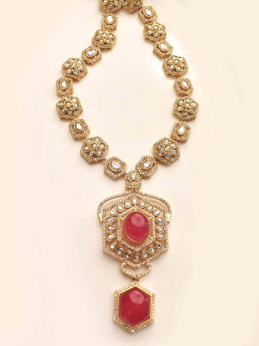 Kundan Necklace With Red Stone Pendant Set 
