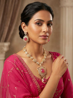 Load image into Gallery viewer, Kundan Necklace With Red Stone Pendant Set | Ornate Golden Necklace
