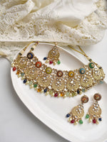 Load image into Gallery viewer, Kundan Necklace set with Multi Colour Stone | Stylish Kundan Necklace set with Beadeds
