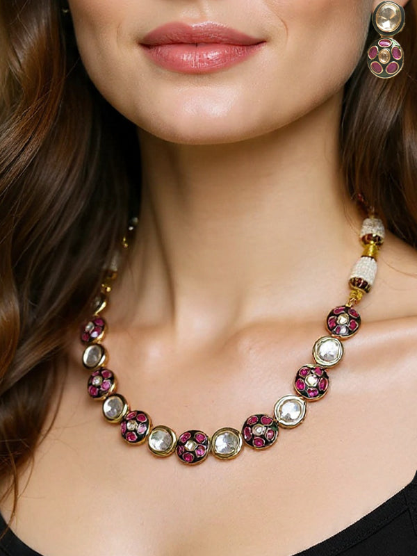 Kundan Necklace with Pink Gemstones 