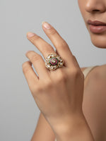 Load image into Gallery viewer, Kundan Ring with Vibrant Ruby-Pink Stones
