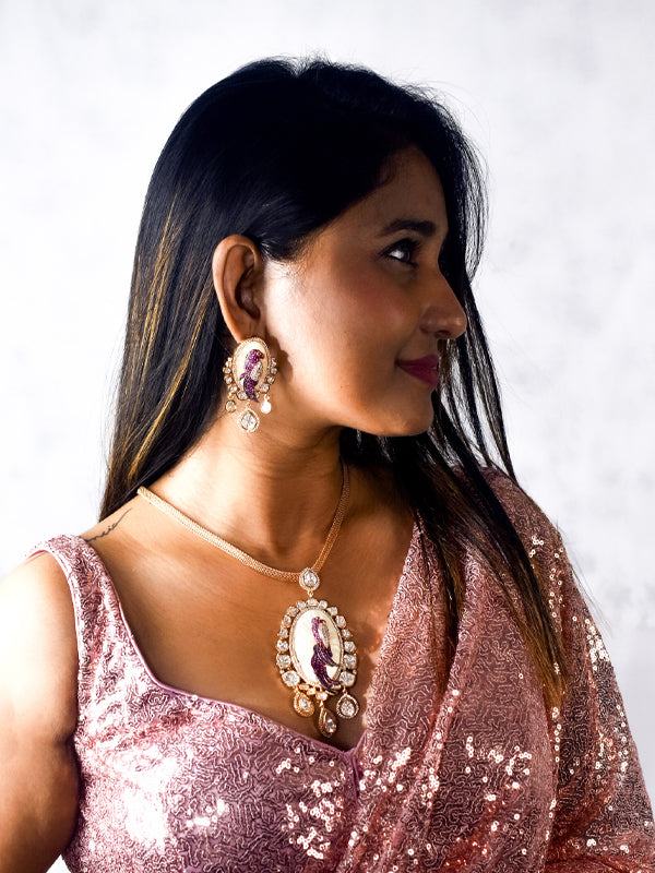 Kundan Style Pearl Bird Drop Pendant | Stylish Pendant Necklace Set