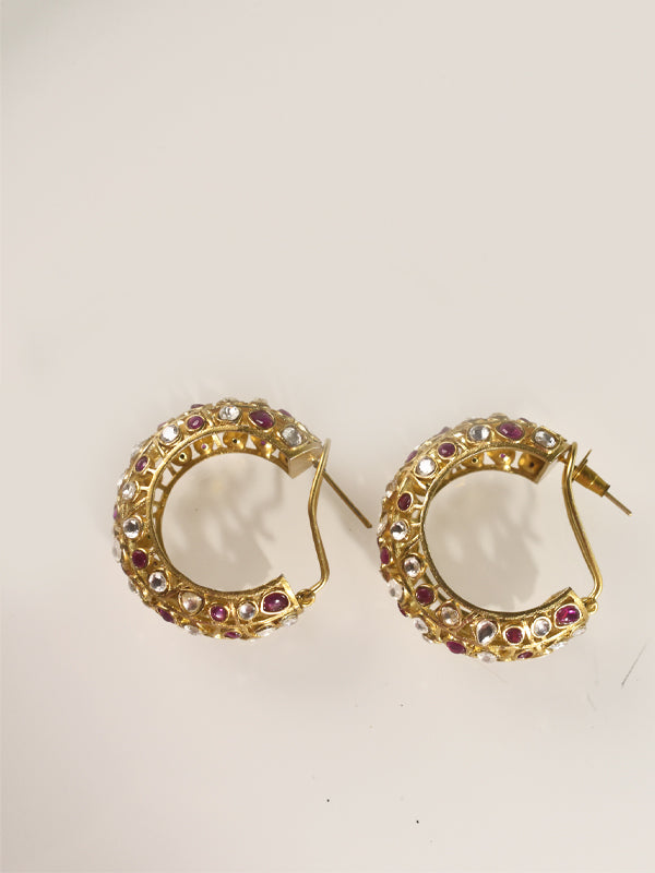 Kundan hoops with pink Stone