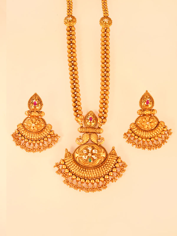 Long Golden Necklae Golden Necklace Set – Peach Tassels