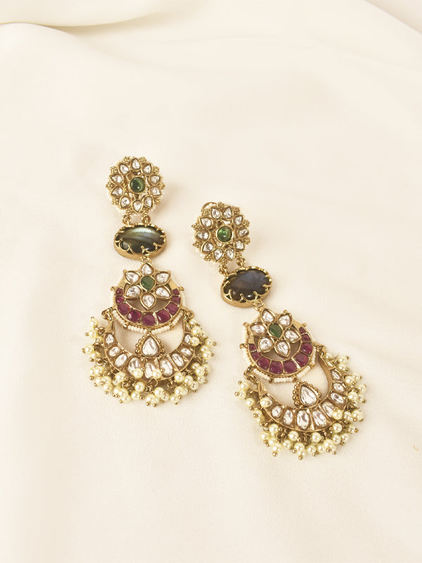 Multi color Long Earring | Long Kundan Earring