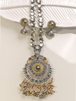 Load image into Gallery viewer, Long Metal Necklace set | Beautiful Meatal Necklace with Kundan

