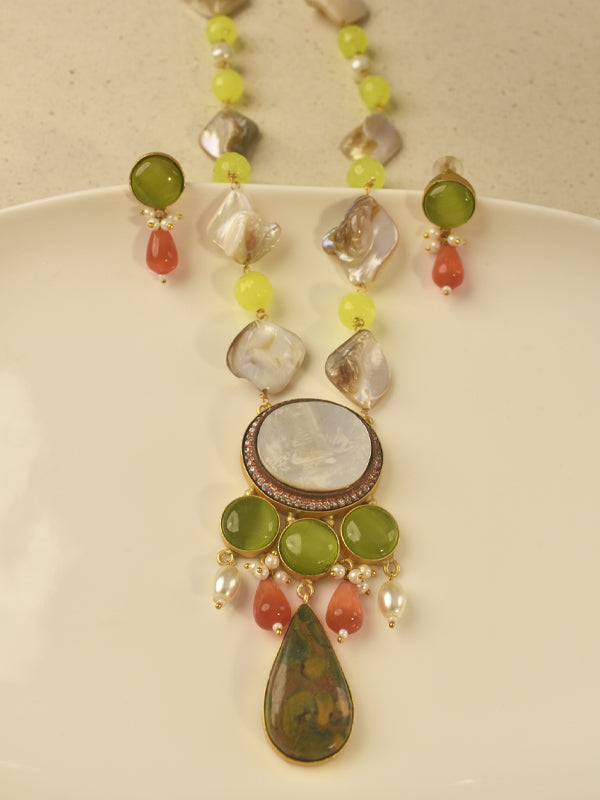 Long Pearl and Beads Necklace Set