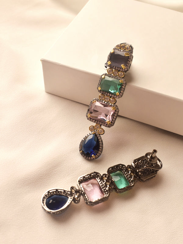 Long earring with colorful stone
