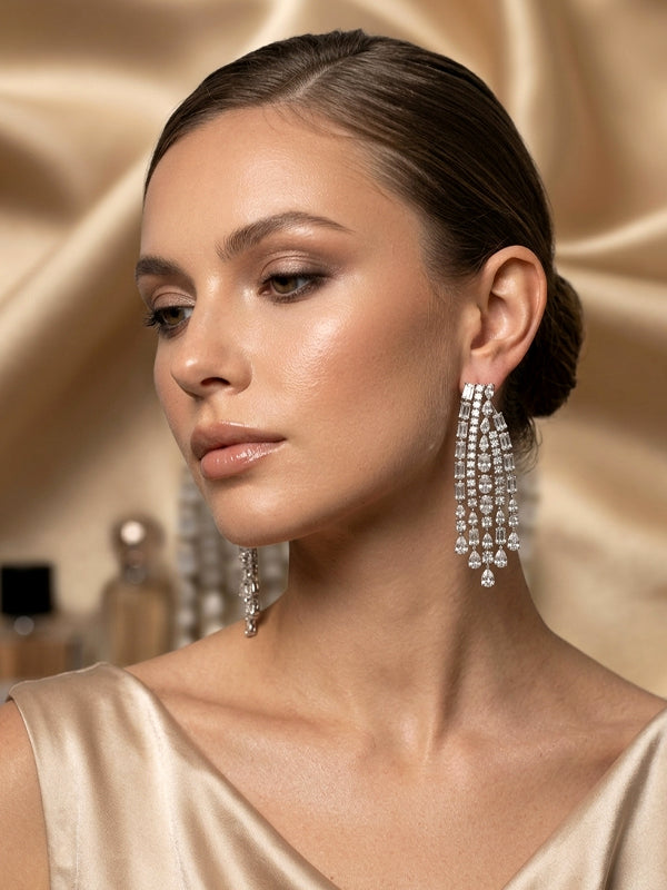 Long earrings party wear | party wear long white stone earrings