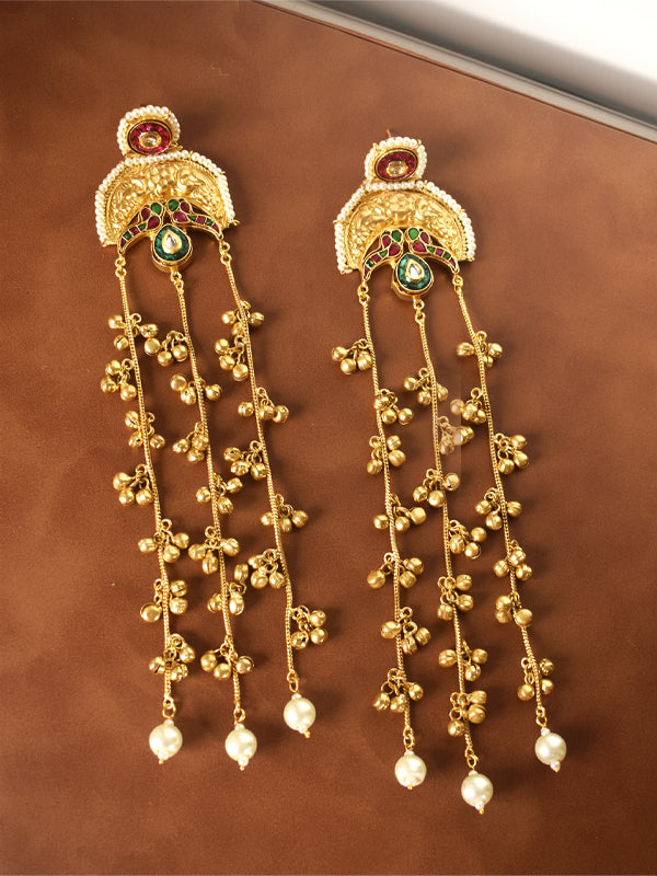 Long Kashmiri Jhumka  Blue Stone Earring