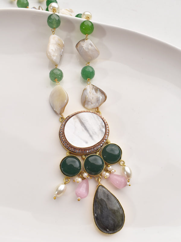Long Pearl and Beads Necklace Set 