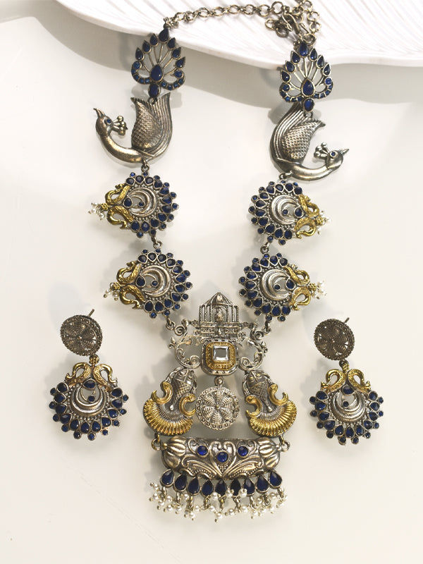 Metal Necklace set with Blue Stone | Metal Necklace set