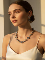 Load image into Gallery viewer, Metallic Grey Celestial Pearl Choker Set | Fashion Necklace with Crystal-Embellished Beads
