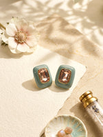 Load image into Gallery viewer, Minimalist Mod Geometric Studs | Earrings with Green and Golden Accents 
