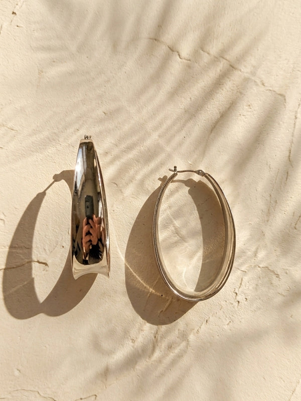 Minimalist Tapered Silver Oval Hoops