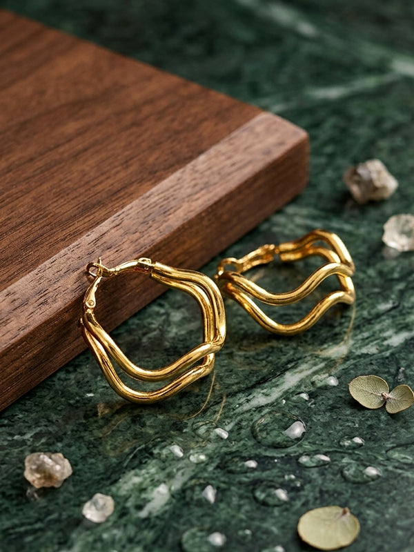 Minimalist Twisted Double Layer Gold Hoops