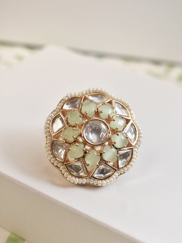 Mint-Green Stone and Kundan Ring