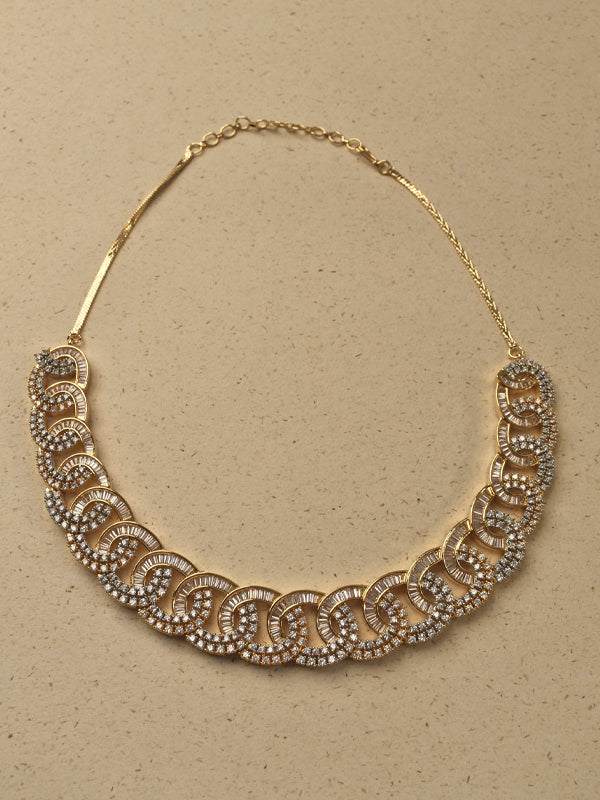 Modern Geometric Interlocking Ring Golden Necklace Set 