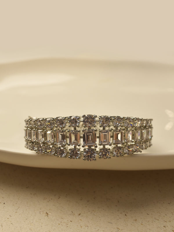 Multi row diamond & emerald cut crystal bracelet 