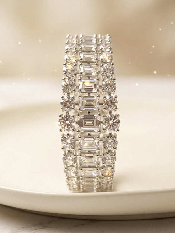 Multi row diamond & emerald cut crystal bracelet 