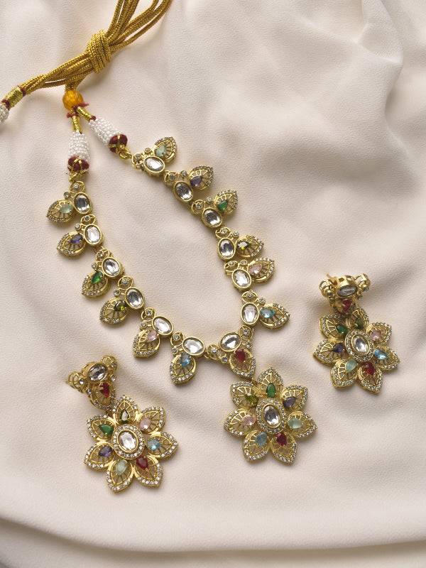 Multi Color Stone Necklace Set | Beautiful Kundan Set