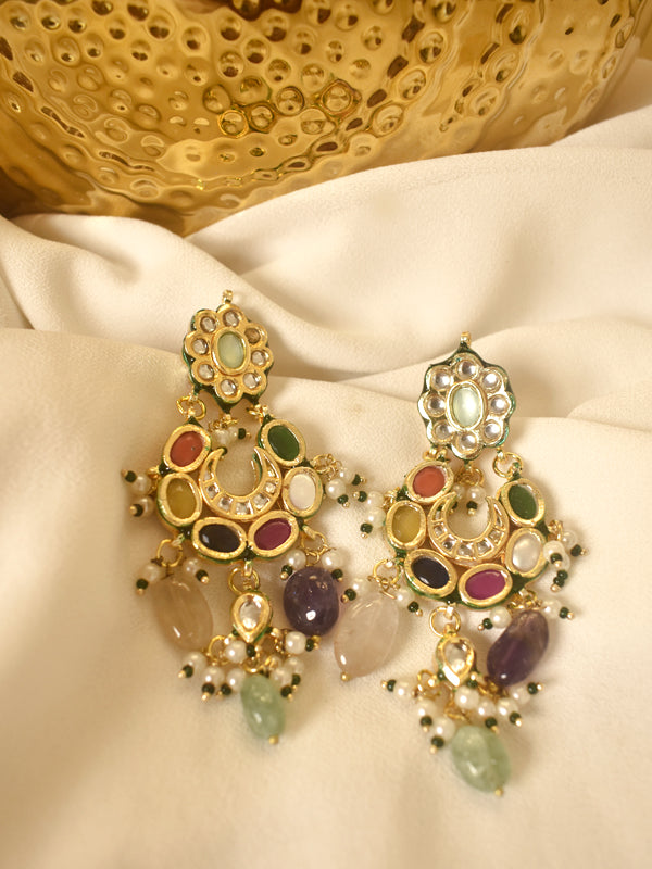 Multi color stone Earring | Stylish Kundan Danglers Earring