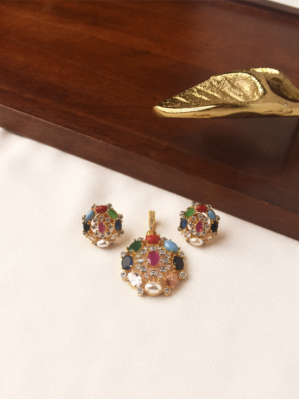 Gold earrings with colorful gemstones 