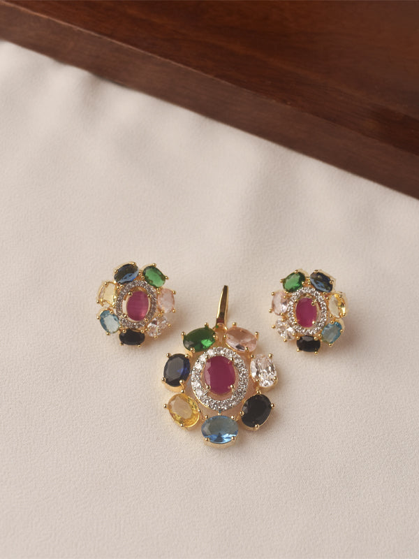 Multi Color Stone Pendant Set 