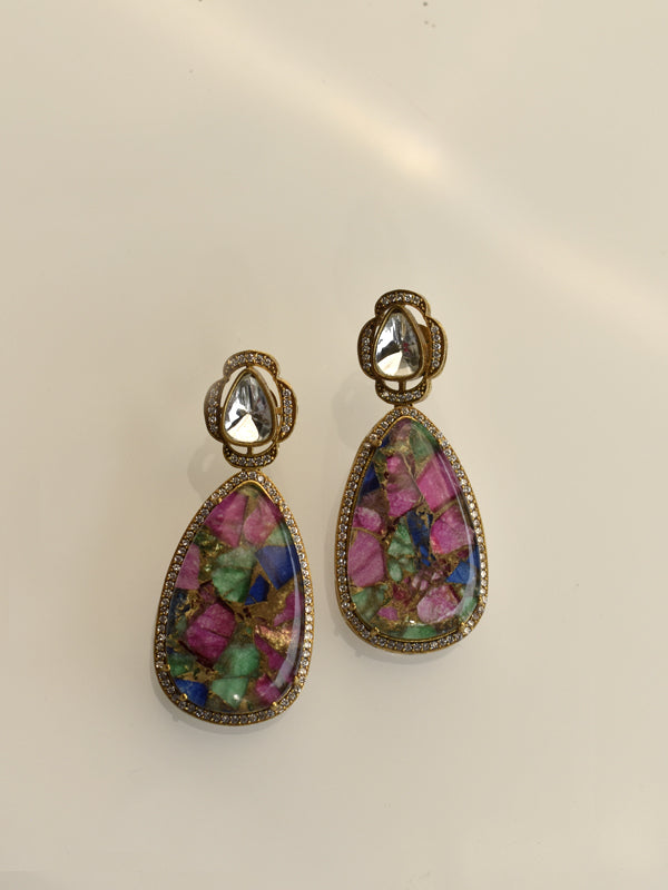 Multi Colour Kundan Earrings