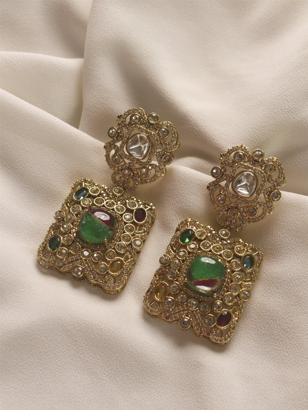 Multi Colour Kundan Earrings | Square Earrings