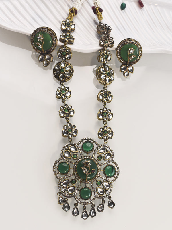 Green Stone Necklace Set | Multi Kundan Necklace Set