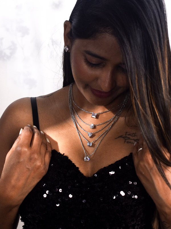 Multi Layer Crystal Drop Necklace. 