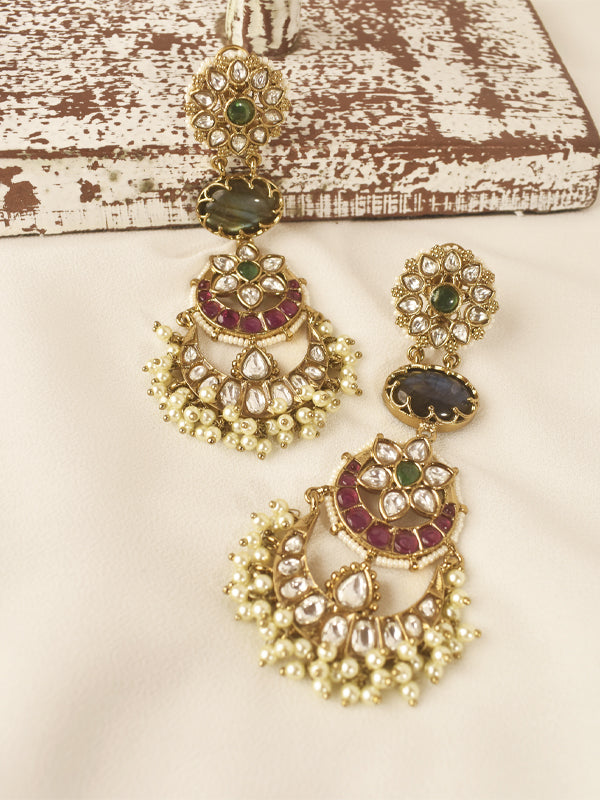 Multi color Long Earring | Long Kundan Earring