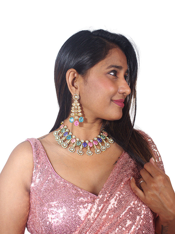 Multicolored gemstones and kundan