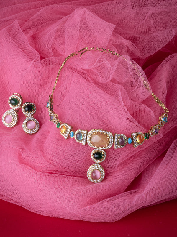 Necklace Set with Multiple Colorful Gemstones