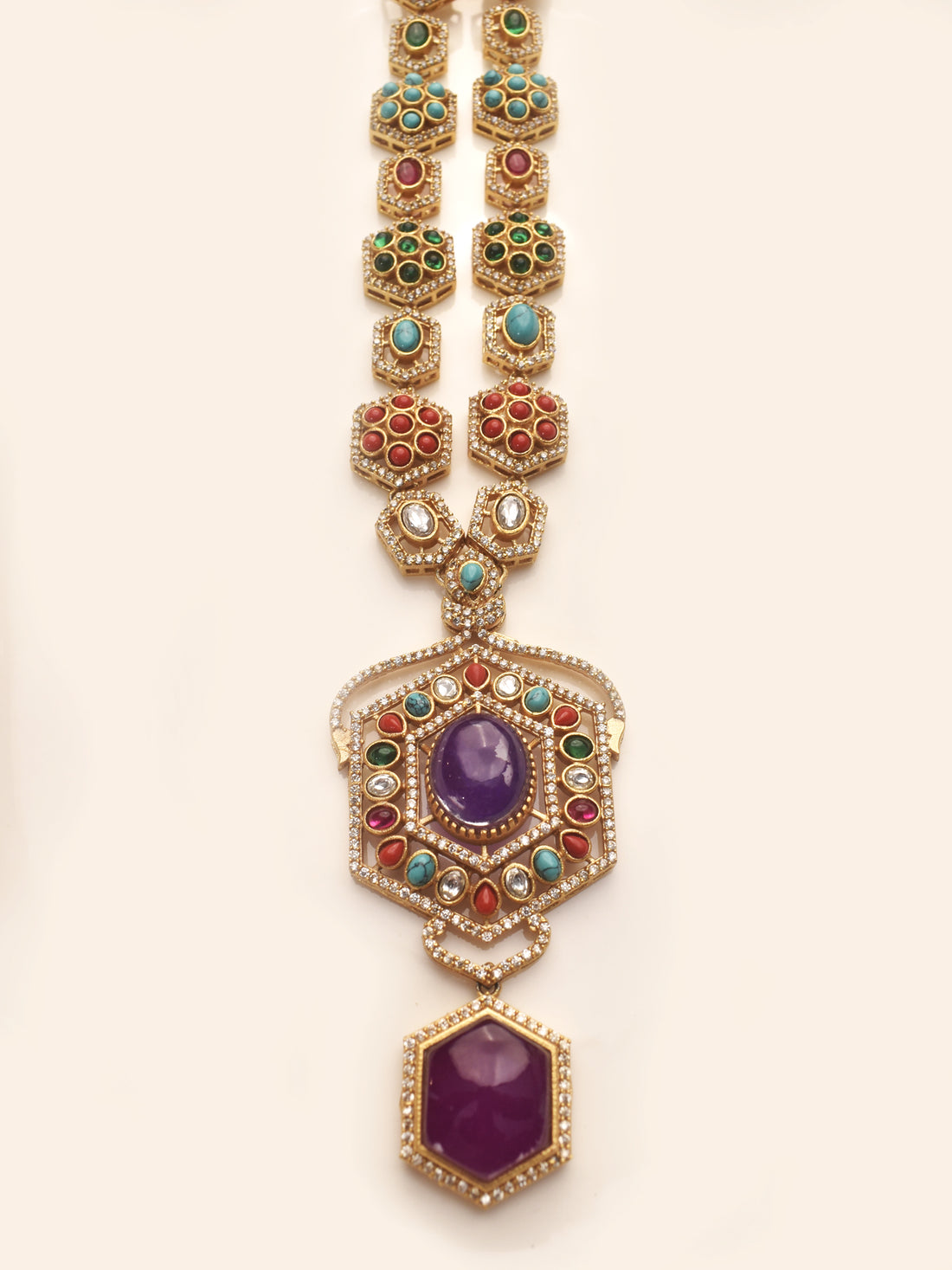 Necklace With Purple Stone Pendant Set 
