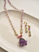 Load image into Gallery viewer, Necklace and earrings set with Purple 
